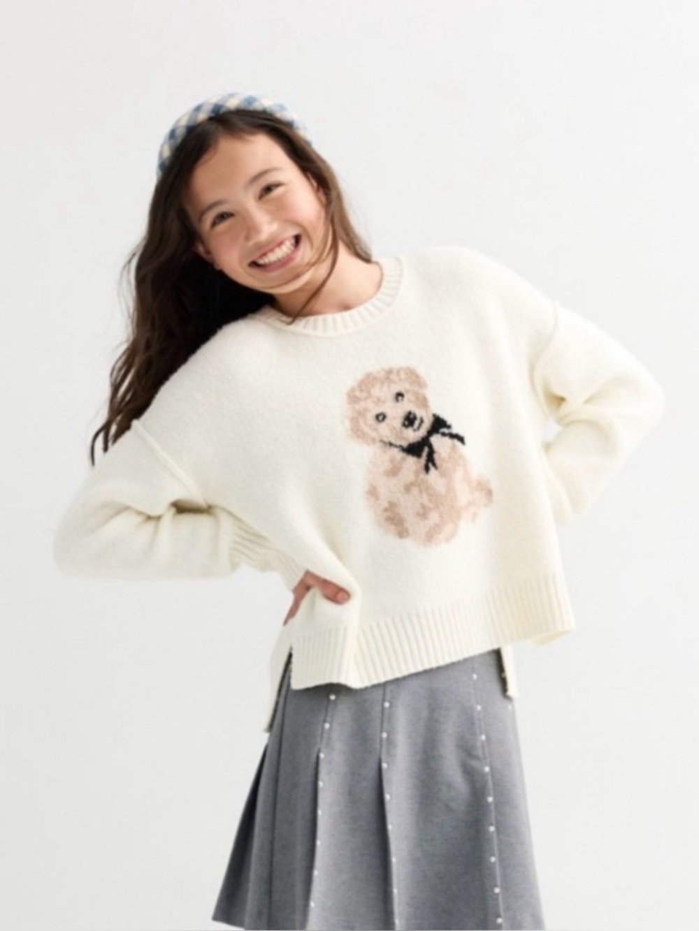 NWOT SO Girls Cozy Puppy Bear Winter Cream Sweater
